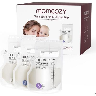 Momcozy Sachets de Congélation pour Lait Maternel 250 ml avec Indicateur de Température Autostables Pré-stérilisés 200 Unités Blanc - Publicité Momcozy Sachets de Congélation pour Lait Maternel 250 ml avec Indicateur de Température Autostables Pré-stérilisés 200 Unités Blanc - Publicité