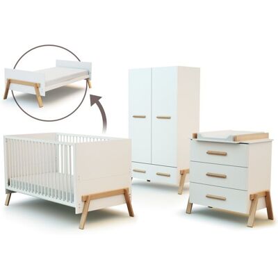 AT4 - Chambre bébé lit commode à langer 3 Tiroirs + armoire en bois Blanc et Hêtre Verni - Blanc - Publicité AT4 - Chambre bébé lit commode à langer 3 Tiroirs + armoire en bois Blanc et Hêtre Verni - Blanc - Publicité