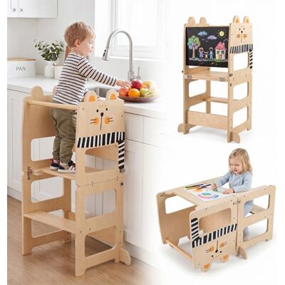3-en-1 Tour dApprentissage-COSTWAY-Tableau Enfant Bureau Enfant et Chaise Marchepied Tour dobservation Montessori 18+ Mois Beige - Publicité 3-en-1 Tour dApprentissage-COSTWAY-Tableau Enfant Bureau Enfant et Chaise Marchepied Tour dobservation Montessori 18+ Mois Beige - Publicité