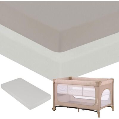 Lot de 2 Drap housse bambou pour lit bébé - LIONELO - 60x120 - Lit parapluie - Universelle - Beige / Blanc Beige - Publicité Lot de 2 Drap housse bambou pour lit bébé - LIONELO - 60x120 - Lit parapluie - Universelle - Beige / Blanc Beige - Publicité