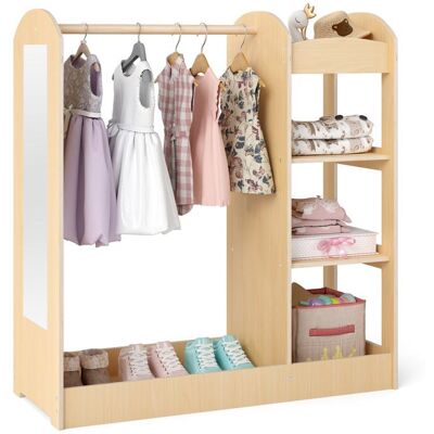 COSTWAY Armoire Ouverte pour Enfant avec Miroir 4 Étagères et Porte-Vêtements en Bois pour Chamre Enfant 935x 38 x 100 cm Naturel Beige - Publicité COSTWAY Armoire Ouverte pour Enfant avec Miroir 4 Étagères et Porte-Vêtements en Bois pour Chamre Enfant 935x 38 x 100 cm Naturel Beige - Publicité