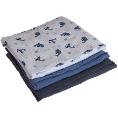 MONSIEUR BÉBÉ Lot de 3 langes bébé serviettes absorbantes et respirantes - 100% mousseline de coton - 65 x 65 cm - Baleine - Monsieur... Bleu - Publicité MONSIEUR BÉBÉ Lot de 3 langes bébé serviettes absorbantes et respirantes - 100% mousseline de coton - 65 x 65 cm - Baleine - Monsieur... Bleu - Publicité
