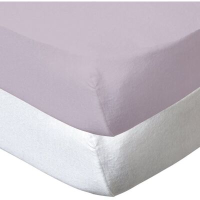 Babycalin - Drap-housse 70x140 cm - Lot de 2 - Coton Blanc / Lilas Violet - Publicité Babycalin - Drap-housse 70x140 cm - Lot de 2 - Coton Blanc / Lilas Violet - Publicité