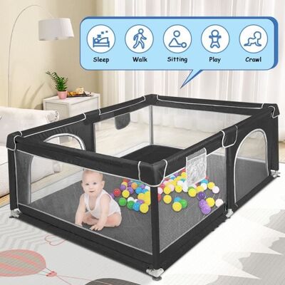 Parc spacieux en tissu Oxford avec 2 portes - HOMEWELL - 160x120x66cm - Noir Noir - Publicité Parc spacieux en tissu Oxford avec 2 portes - HOMEWELL - 160x120x66cm - Noir Noir - Publicité