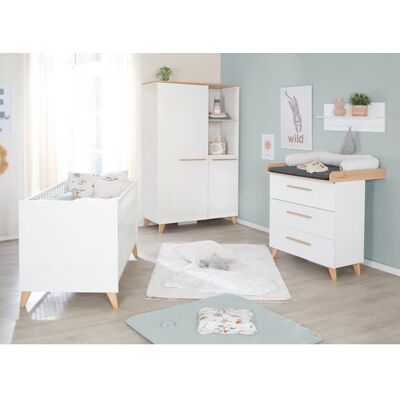 Chambre Bébé Complète ROBA - Leon - Lit Évolutif 70x140 + Commode à Langer + Armoire 2 Portes 2 Niches - Blanc - Chêne Blanc - Publicité Chambre Bébé Complète ROBA - Leon - Lit Évolutif 70x140 + Commode à Langer + Armoire 2 Portes 2 Niches - Blanc - Chêne Blanc - Publicité