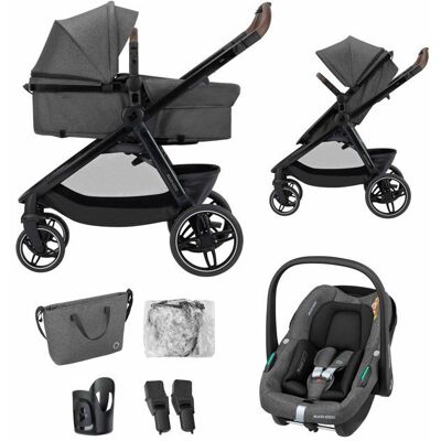 MAXI-COSI Poussette 3 en 1 Zelia S Trio2 Nacelle+Siège auto Cabriofix S iSize+Sac à langer+habillage pluie 0-22Kg Dark grey Gris - Publicité MAXI-COSI Poussette 3 en 1 Zelia S Trio2 Nacelle+Siège auto Cabriofix S iSize+Sac à langer+habillage pluie 0-22Kg Dark grey Gris - Publicité