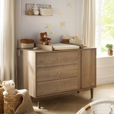 SAUTHON Commode 3 tiroirs et 1 porte avec détail imitation bois texturé et pieds bois - MOKKA Marron - Publicité SAUTHON Commode 3 tiroirs et 1 porte avec détail imitation bois texturé et pieds bois - MOKKA Marron - Publicité