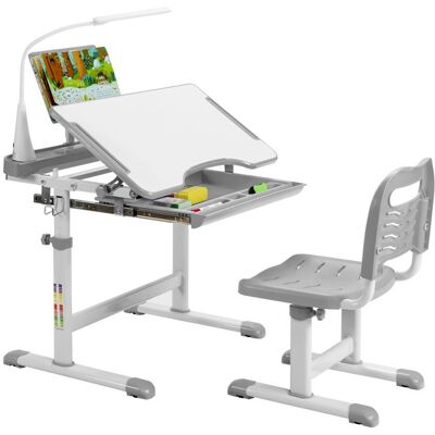 COSTWAY Ensemble Bureau et Chaise pour Enfants avec Éclairage LED Plateau Incliné et Tiroir Coulissant Réglable en Hauteur Gris Gris - Publicité COSTWAY Ensemble Bureau et Chaise pour Enfants avec Éclairage LED Plateau Incliné et Tiroir Coulissant Réglable en Hauteur Gris Gris - Publicité
