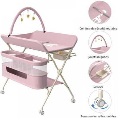TABLE À LANGER AVEC ÉTAGÈRE À JOUETS HOMEWELL HAUTEUR RÉGLABLE ROSE 80 X 73 X 86-94 CM Rose - Publicité TABLE À LANGER AVEC ÉTAGÈRE À JOUETS HOMEWELL HAUTEUR RÉGLABLE ROSE 80 X 73 X 86-94 CM Rose - Publicité