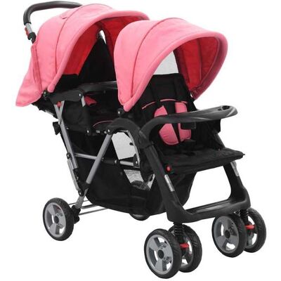 Poussette double - vidaXL - Rose et noir - Acier - Design pliable Rose - Publicité Poussette double - vidaXL - Rose et noir - Acier - Design pliable Rose - Publicité