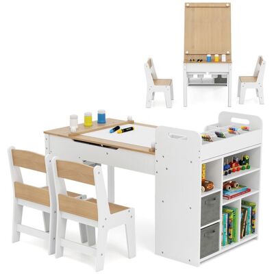 COSTWAY Table 3 en 1 et 2 Chaises Enfants -Rouleau de Papier -Plateau Rabattable - Étagères -Bacs en Tissu-8 Pots de Peinture Blanc - Publicité COSTWAY Table 3 en 1 et 2 Chaises Enfants -Rouleau de Papier -Plateau Rabattable - Étagères -Bacs en Tissu-8 Pots de Peinture Blanc - Publicité