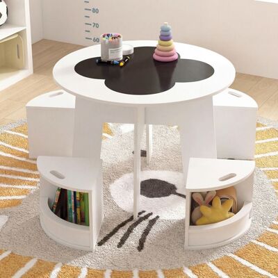 Table Enfant Montessori-COSTWAY-avec 4 Chaises Design Fleur Rangement Intégré Tabourets Empilables Salle de Jeux 3+ Ans Blanc - Publicité Table Enfant Montessori-COSTWAY-avec 4 Chaises Design Fleur Rangement Intégré Tabourets Empilables Salle de Jeux 3+ Ans Blanc - Publicité