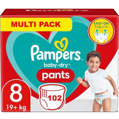 PAMPERS PANTS TAILLE 8 BABY-DRY COUCHES-CULOTTES 102 COUCHES (+18 KG) - Publicité PAMPERS PANTS TAILLE 8 BABY-DRY COUCHES-CULOTTES 102 COUCHES (+18 KG) - Publicité