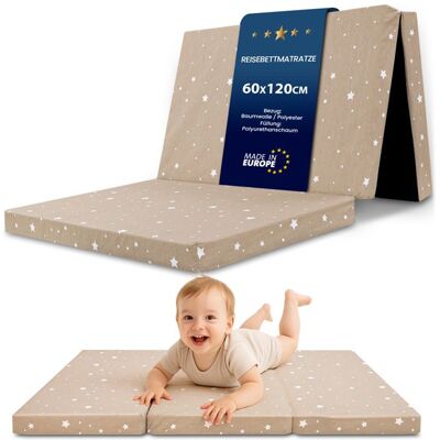TOTSY BABY Matelas bebe pliable 60x120 cm pour lit - matelas bébé pour lits parapluie sol enfant et respirant en mousse 60 x 120 cm Étoiles B Beige - Publicité TOTSY BABY Matelas bebe pliable 60x120 cm pour lit - matelas bébé pour lits parapluie sol enfant et respirant en mousse 60 x 120 cm Étoiles B Beige - Publicité