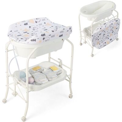 Baignoire Bébé sur Pied Pliable - DREAMADE - Table à Langer - 4 Roues Universelles Verrouillables - Charge 35 KG - 0-12 Mois -Blanc Blanc - Publicité Baignoire Bébé sur Pied Pliable - DREAMADE - Table à Langer - 4 Roues Universelles Verrouillables - Charge 35 KG - 0-12 Mois -Blanc Blanc - Publicité