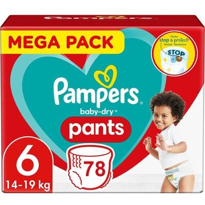 PAMPERS PANTS TAILLE 6 BABY-DRY COUCHES-CULOTTES 78 COUCHES Blanc - Publicité PAMPERS PANTS TAILLE 6 BABY-DRY COUCHES-CULOTTES 78 COUCHES Blanc - Publicité