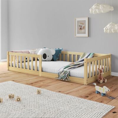 Idimex Lit enfant GUSTAVO lit au sol 90x190 cm dinspiration Montessori avec barrières de protection en pin massif naturel Marron - Publicité Idimex Lit enfant GUSTAVO lit au sol 90x190 cm dinspiration Montessori avec barrières de protection en pin massif naturel Marron - Publicité