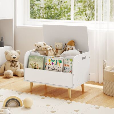 Coffre à Jouets Pour Enfants 2 en 1-COSTWAY-Coffre de Rangement en Bois avec Charnières de Sécurité&Couvercle Bibliothèque Blanc - Publicité Coffre à Jouets Pour Enfants 2 en 1-COSTWAY-Coffre de Rangement en Bois avec Charnières de Sécurité&Couvercle Bibliothèque Blanc - Publicité