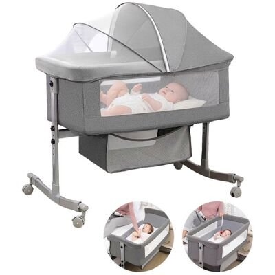 UVERBON Lit bébé 3 en 1 Berceau Bébé Ergonomique Lit de Chevet avec Moustiquaire Roulettes avec Freins 4 Hauteur Réglable 15° Inclinable Gris - Publicité UVERBON Lit bébé 3 en 1 Berceau Bébé Ergonomique Lit de Chevet avec Moustiquaire Roulettes avec Freins 4 Hauteur Réglable 15° Inclinable Gris - Publicité
