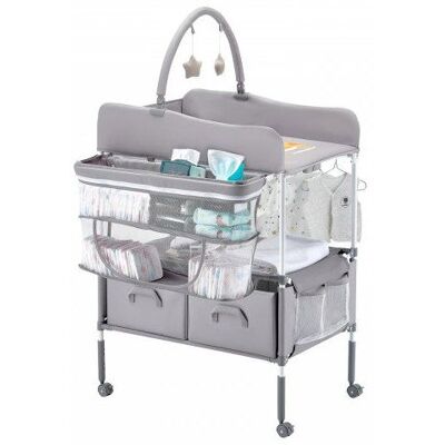 VEVOR Table Langer Pliable 2 Tiroirs Tissu Panier Latéral Tringle Suspension Hauteur Réglable Roulettes Gris - Publicité VEVOR Table Langer Pliable 2 Tiroirs Tissu Panier Latéral Tringle Suspension Hauteur Réglable Roulettes Gris - Publicité