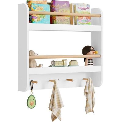 WOLTU Bibliothèque Enfant Étagère Murale pour Enfants avec 4 Crochets 60x12x55cm Blanc W0ETT0017 Blanc - Publicité WOLTU Bibliothèque Enfant Étagère Murale pour Enfants avec 4 Crochets 60x12x55cm Blanc W0ETT0017 Blanc - Publicité