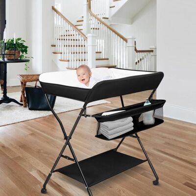 HOMEWELL Table à langer pliable et portable pour bébé (réglage sur 4 niveaux) 86*62*98-104cm noir. Noir - Publicité HOMEWELL Table à langer pliable et portable pour bébé (réglage sur 4 niveaux) 86*62*98-104cm noir. Noir - Publicité