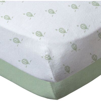 Babycalin - Lot de 2 draps-housses 70x140 cm - Montgolfières Vert Amande Rose - Publicité Babycalin - Lot de 2 draps-housses 70x140 cm - Montgolfières Vert Amande Rose - Publicité
