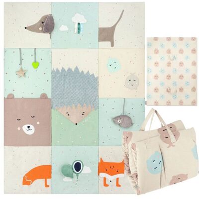 MoMi VOLPI - Tapis d’éveil bébé multitexture avec jouets sensoriels - Pliable avec poignées - Grande taille 120x160 cm - Pastel - Publicité MoMi VOLPI - Tapis d’éveil bébé multitexture avec jouets sensoriels - Pliable avec poignées - Grande taille 120x160 cm - Pastel - Publicité