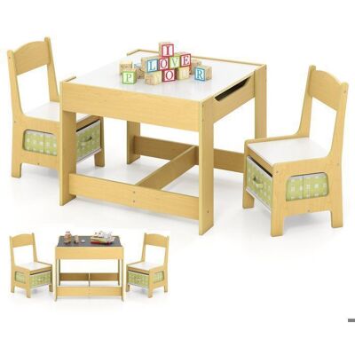 COSTWAY Ensemble Table et 2 Chaises pour Enfant en Bois Tableau Transformable avec Chaise Fonction de Stockage Vert Beige - Publicité COSTWAY Ensemble Table et 2 Chaises pour Enfant en Bois Tableau Transformable avec Chaise Fonction de Stockage Vert Beige - Publicité
