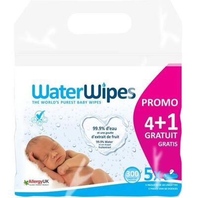 WaterWipes Lingettes Pures Lot de 5 x 60 unités - Publicité WaterWipes Lingettes Pures Lot de 5 x 60 unités - Publicité