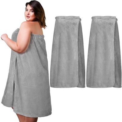 Lot de 2 Serviettes de Bain Enveloppantes Femme Grande Taille Gris - Publicité Lot de 2 Serviettes de Bain Enveloppantes Femme Grande Taille Gris - Publicité