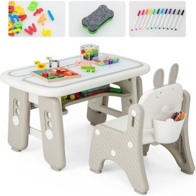 COSTWAY Ensemble Table et Chaise Enfant 39 Accessoires - 2 Planches à Dessin Magnétique Effaçable Étagère de Rangements 1-12 ans Gris - Publicité COSTWAY Ensemble Table et Chaise Enfant 39 Accessoires - 2 Planches à Dessin Magnétique Effaçable Étagère de Rangements 1-12 ans Gris - Publicité