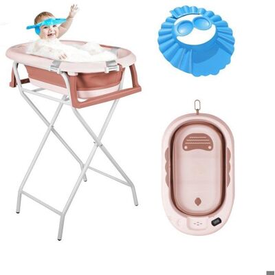 WILLONIN Rose Baignoire de bébé 2-en-1 sur pied et support haut Avec coussin de bain et thermomètre Digital Drainage Intégré 82x48x21cm Rose - Publicité WILLONIN Rose Baignoire de bébé 2-en-1 sur pied et support haut Avec coussin de bain et thermomètre Digital Drainage Intégré 82x48x21cm Rose - Publicité