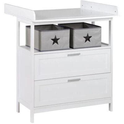 Commode à langer - ROBA - HAMBURG - 2 tiroirs + 2 boîtes de rangement - Blanc Blanc - Publicité Commode à langer - ROBA - HAMBURG - 2 tiroirs + 2 boîtes de rangement - Blanc Blanc - Publicité