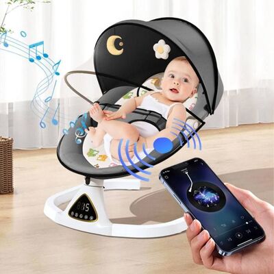 UVERBON Transat électrique pour bébé - Musique Bluetooth + 5 vitesses de balancement + Pare-soleil anti-moustiques + Télécommande Noir - Publicité UVERBON Transat électrique pour bébé - Musique Bluetooth + 5 vitesses de balancement + Pare-soleil anti-moustiques + Télécommande Noir - Publicité