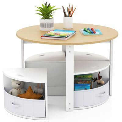 Ensemble Table et Chaises pour Enfants - COSTWAY - 4 Tabourets - 4 Tiroirs en Tissu pour Activités Jeux Art Lecture Naturel Blanc - Publicité Ensemble Table et Chaises pour Enfants - COSTWAY - 4 Tabourets - 4 Tiroirs en Tissu pour Activités Jeux Art Lecture Naturel Blanc - Publicité