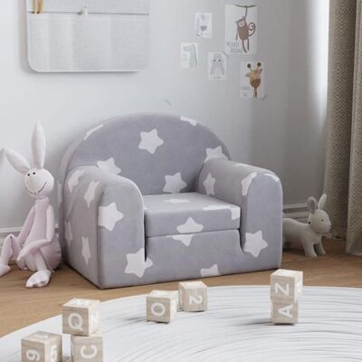 Canapé-lit pour enfants - vidaXL - Gris clair avec étoiles - Peluche douce - 52x34-90x40 cm - Housse amovible Gris - Publicité Canapé-lit pour enfants - vidaXL - Gris clair avec étoiles - Peluche douce - 52x34-90x40 cm - Housse amovible Gris - Publicité