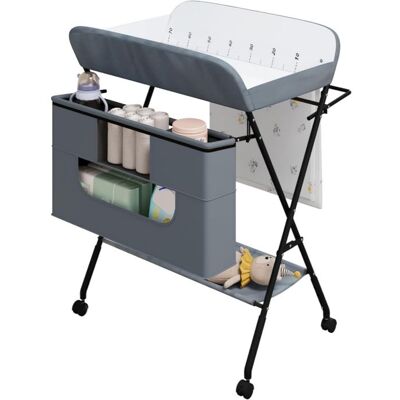 WOLTU Table à Langer Pliable et Portable avec roulettes et Panier Hauteur Réglable Cadre Métallique Tissu Oxford Gris Gris - Publicité WOLTU Table à Langer Pliable et Portable avec roulettes et Panier Hauteur Réglable Cadre Métallique Tissu Oxford Gris Gris - Publicité