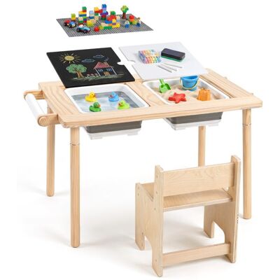 6-en-1 Ensemble Table et Chaise Enfant-COSTWAY-Bois Hauteur Réglable avec 2 Plateaux de Construction &Crochets Table dActivités - Publicité 6-en-1 Ensemble Table et Chaise Enfant-COSTWAY-Bois Hauteur Réglable avec 2 Plateaux de Construction &Crochets Table dActivités - Publicité