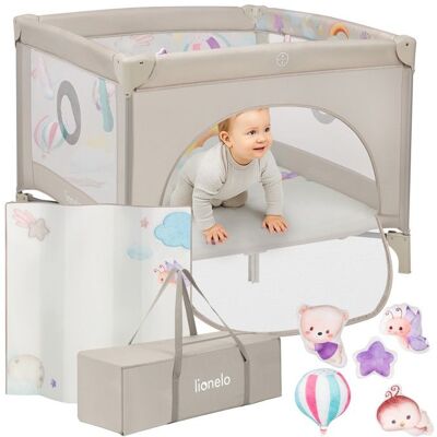 Parc bébé 100x100cm LIONELO Mille Plus - Matelas haute densité - Roulettes - Jouets à scratch - 0-36 mois - Sac inclus - Beige Beige - Publicité Parc bébé 100x100cm LIONELO Mille Plus - Matelas haute densité - Roulettes - Jouets à scratch - 0-36 mois - Sac inclus - Beige Beige - Publicité