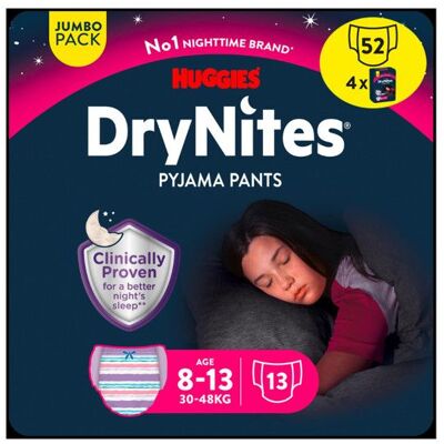 Huggies DryNites Fille 8-15 Ans - 52 pièces. Publicité Huggies DryNites Fille 8-15 Ans - 52 pièces. Publicité