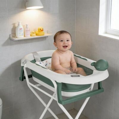 Baignoire bébé MENGDA pliable à thermomètre-Avec support coussin et fond antidérapant-Bonnet de douche gratuit-81.5*48*21cm Vert - Publicité Baignoire bébé MENGDA pliable à thermomètre-Avec support coussin et fond antidérapant-Bonnet de douche gratuit-81.5*48*21cm Vert - Publicité