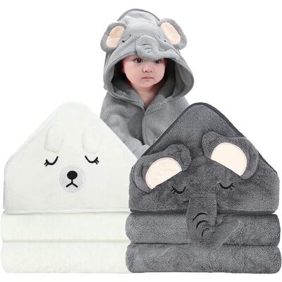 2 pièces Cape de Bain Bébé à Capuche80x80cm Sortie de Bain Bébé Super AbsorbanteServiette de Bain pour Nouveau-né0-5 AnsElephant Gris - Publicité 2 pièces Cape de Bain Bébé à Capuche80x80cm Sortie de Bain Bébé Super AbsorbanteServiette de Bain pour Nouveau-né0-5 AnsElephant Gris - Publicité