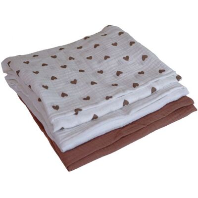 Lot de 3 langes bébé serviettes absorbantes et respirantes - 100% mousseline de coton - 30 x 30 cm - Coeur - Monsieur Bébé Rose - Publicité Lot de 3 langes bébé serviettes absorbantes et respirantes - 100% mousseline de coton - 30 x 30 cm - Coeur - Monsieur Bébé Rose - Publicité