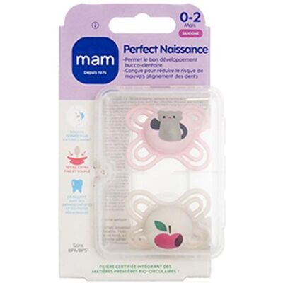 Sucettes-MAM Sucette Perfect Naissance - 0-2 Mois - Silicone - X2 (Modèle : Chat et Pomme) - Publicité Sucettes-MAM Sucette Perfect Naissance - 0-2 Mois - Silicone - X2 (Modèle : Chat et Pomme) - Publicité