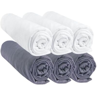Drap housse 60x120 cm - EASY DORT - Lot de 6 - Jersey coton - Gris/Blanc - Certifié Oeko Tex Gris - Publicité Drap housse 60x120 cm - EASY DORT - Lot de 6 - Jersey coton - Gris/Blanc - Certifié Oeko Tex Gris - Publicité