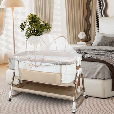 HOMEWELL YIYI. BERCEAU CODODO LIT BÉBÉ AVEC MOUSTIQUAIRE CONCEPTION À QUATRE ROUES EN BAS 6 HAUTEURS RÉGLABLES 90*60*90-115 CM BEIGE Beige - Publicité HOMEWELL YIYI. BERCEAU CODODO LIT BÉBÉ AVEC MOUSTIQUAIRE CONCEPTION À QUATRE ROUES EN BAS 6 HAUTEURS RÉGLABLES 90*60*90-115 CM BEIGE Beige - Publicité