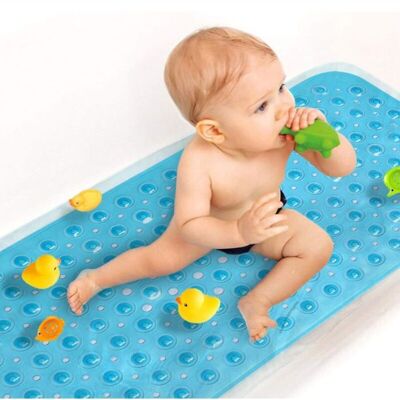 MICH Tapis de bain antidérapant extra long pour bébé (100 x 40 cm) - Écologique avec 200 grandes ventouses lavable en machine bleu Bleu - Publicité MICH Tapis de bain antidérapant extra long pour bébé (100 x 40 cm) - Écologique avec 200 grandes ventouses lavable en machine bleu Bleu - Publicité