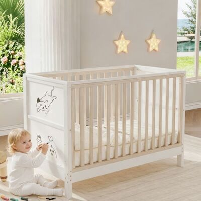 NOBRAND Lit bébé en bois avec Hauteur réglable transformable en berceau cododo 120 x 60 x 90 cm avec Tablette à dessincertifié EN 716 Blanc - Publicité NOBRAND Lit bébé en bois avec Hauteur réglable transformable en berceau cododo 120 x 60 x 90 cm avec Tablette à dessincertifié EN 716 Blanc - Publicité