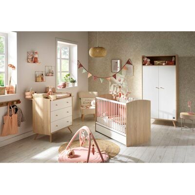 Chambre bébé trio - Lit 120 x 60 cm + Commode 3 tiroirs + Armoire 2 portes - Access - Bois/Blanc - SAUTHON Marron - Publicité Chambre bébé trio - Lit 120 x 60 cm + Commode 3 tiroirs + Armoire 2 portes - Access - Bois/Blanc - SAUTHON Marron - Publicité
